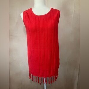 Bridgehampton Isaac Mizrahi women's M sleeveless knit front pocket top w/ fringe
